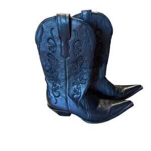 Rudel Women's Black Leather Floral Embroidered Cowboy Boots in Womens 7E